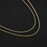 Duo Chain Necklace - Cuban x Figaro - Gold