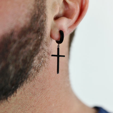 Large Cross Earring - Black