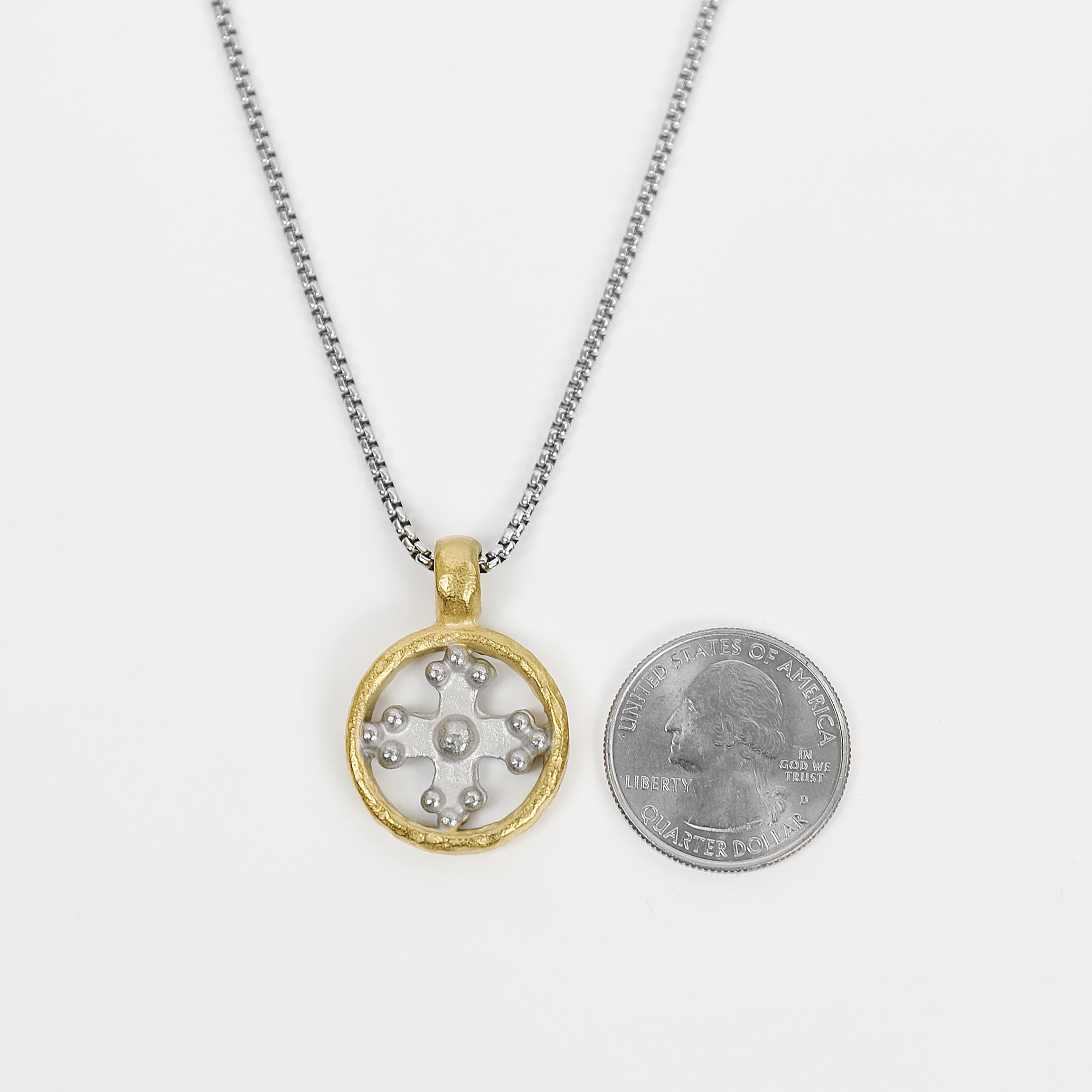 Greek Cross Necklace - Silver x Gold