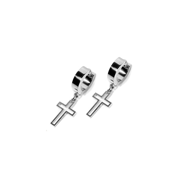 Cross Outline Earring - Silver