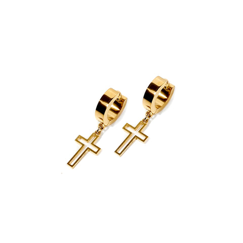 Cross Outline Earring - Gold