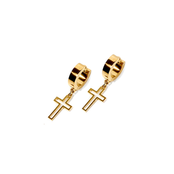 Cross Outline Earring - Gold