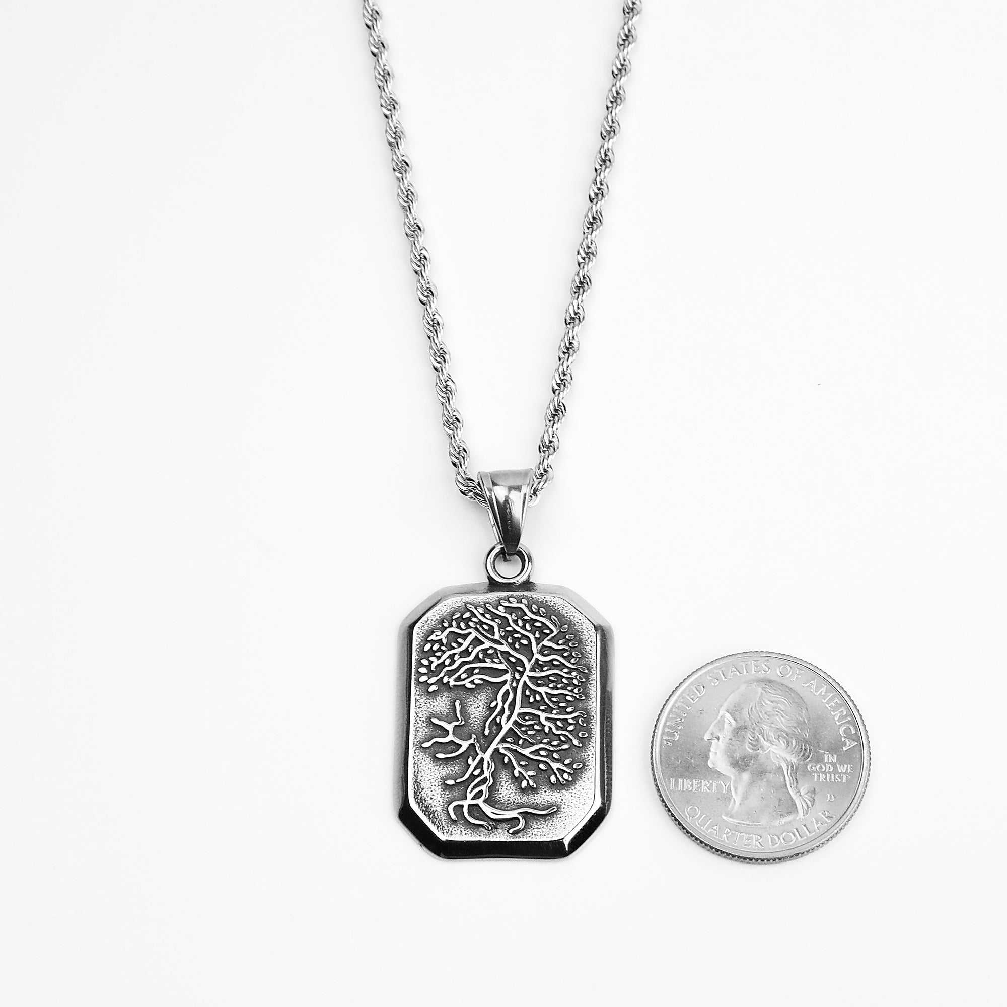 Tree Of Life Tag Necklace - Silver