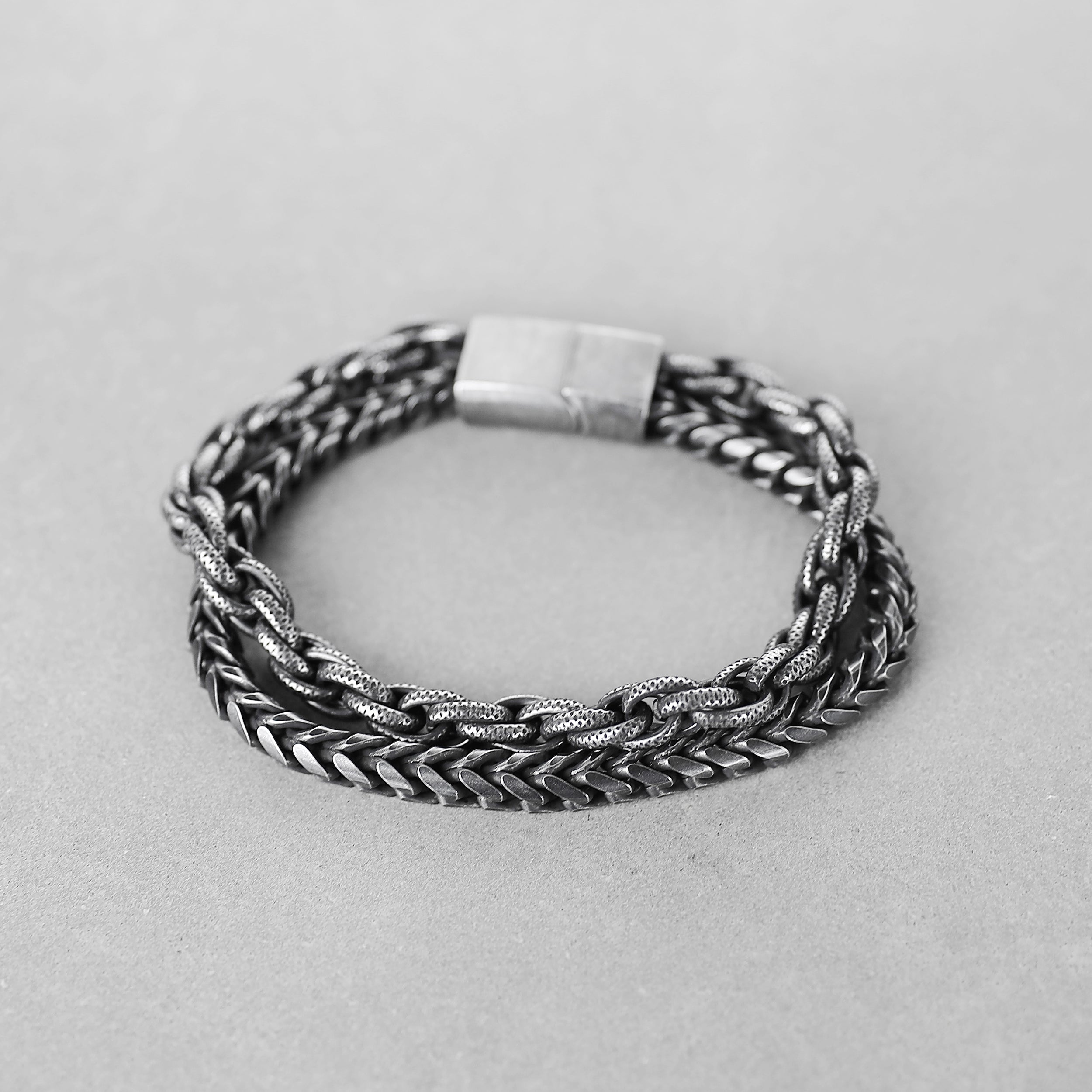 Franco Oval Link Chain Bracelet - Antique Silver 14mm