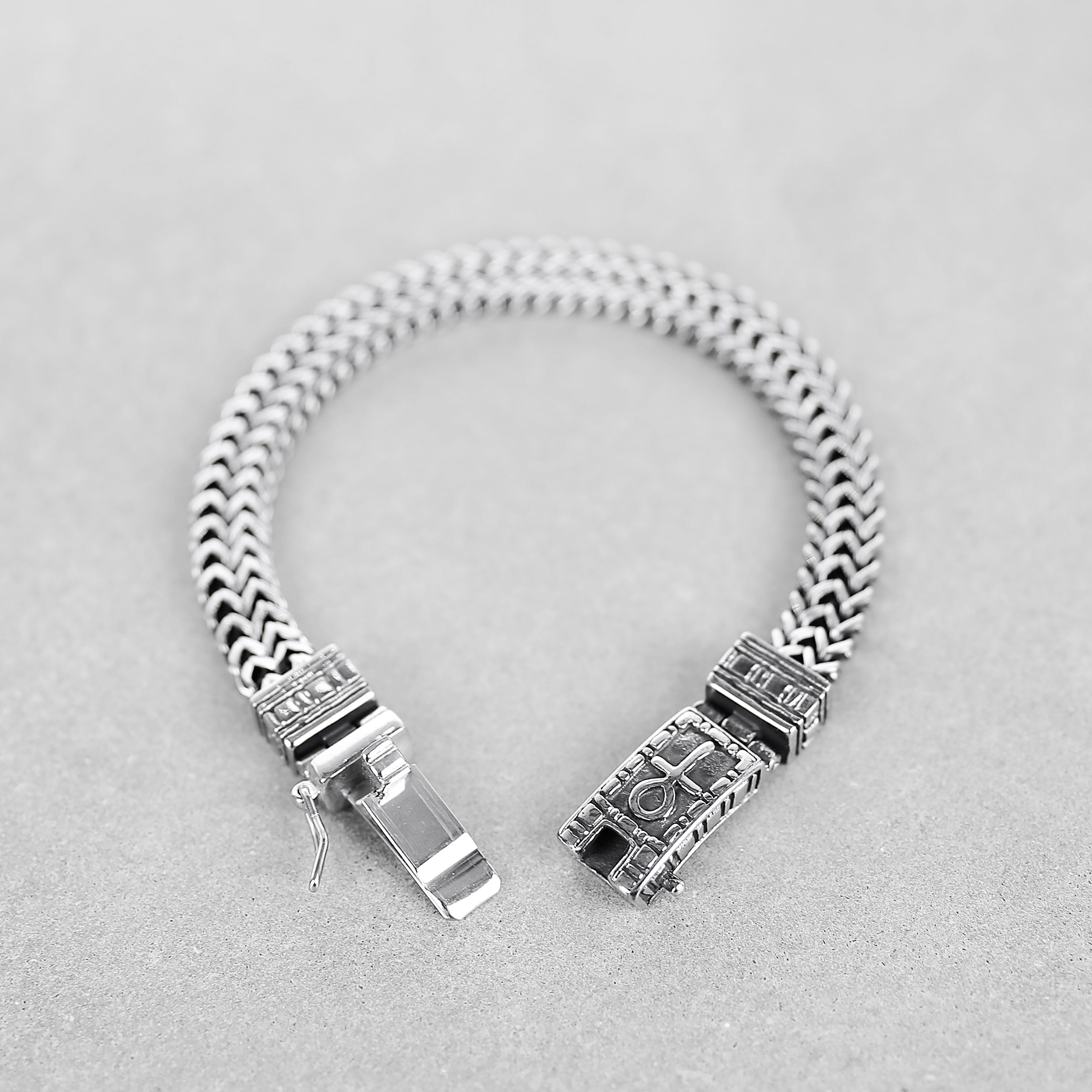 Double Franco Cross Chain Bracelet - Silver 8mm
