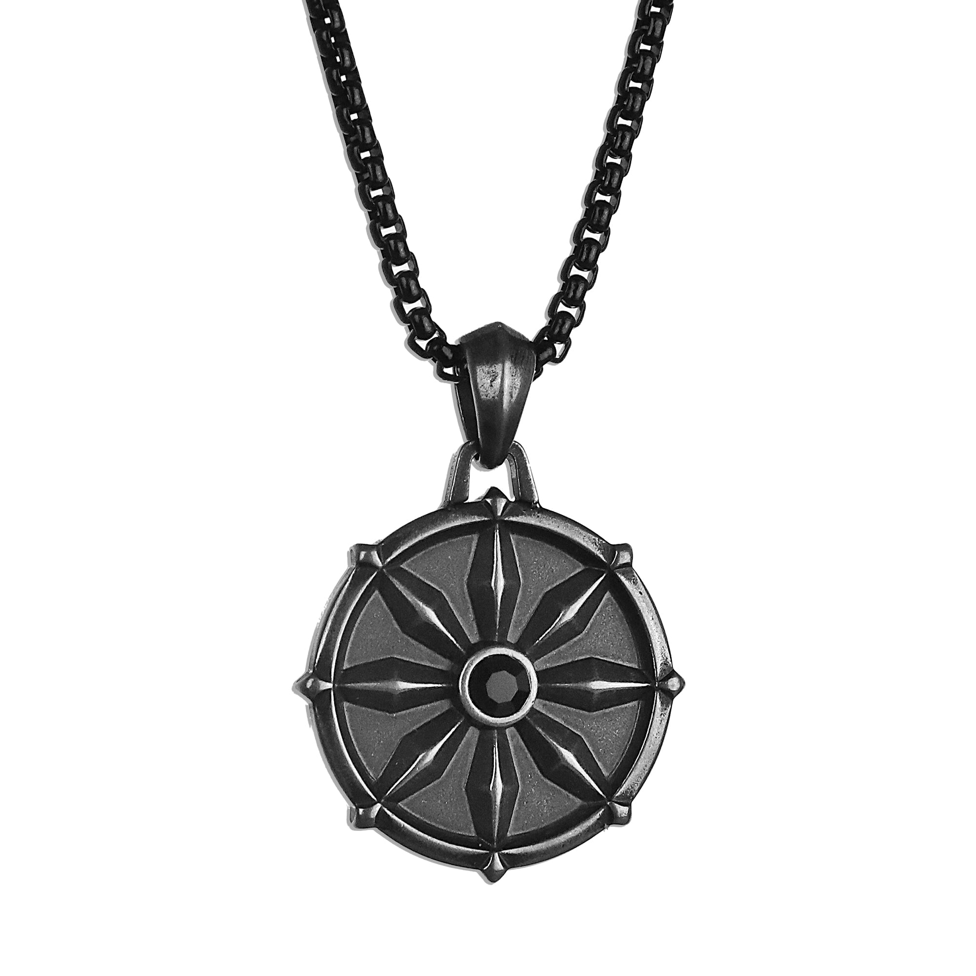 Dharma Wheel Necklace - Antique Silver x Black