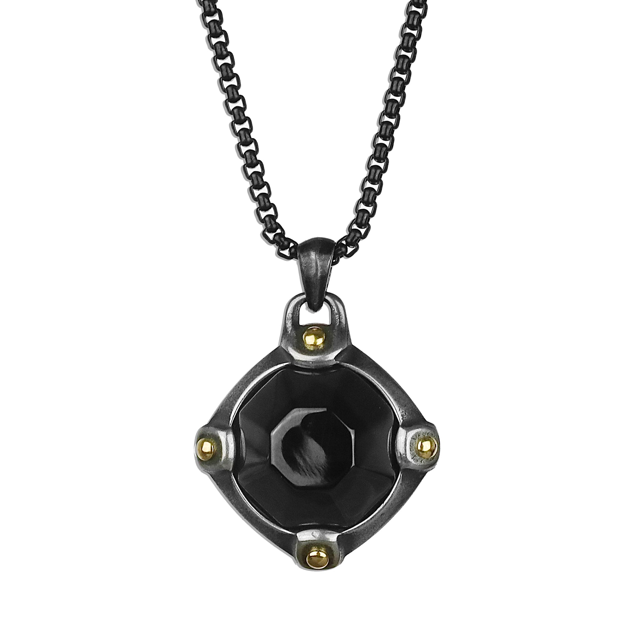 Onyx Stone Necklace - Antique Silver x Black