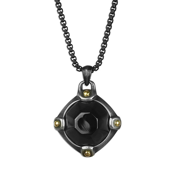 Onyx Stone Necklace - Aged Silver x Black