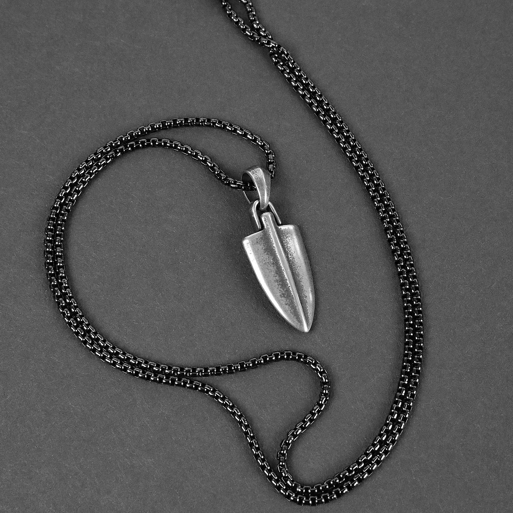 Small Spear Necklace - Aged Silver x Black