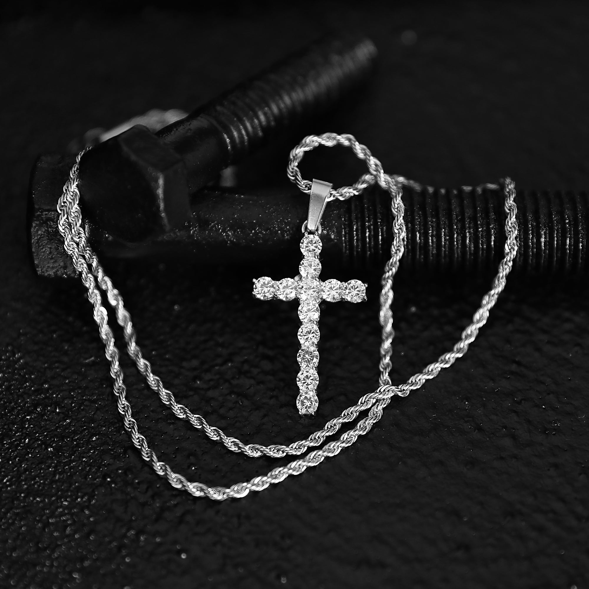 Ice Cross Necklace - Silver