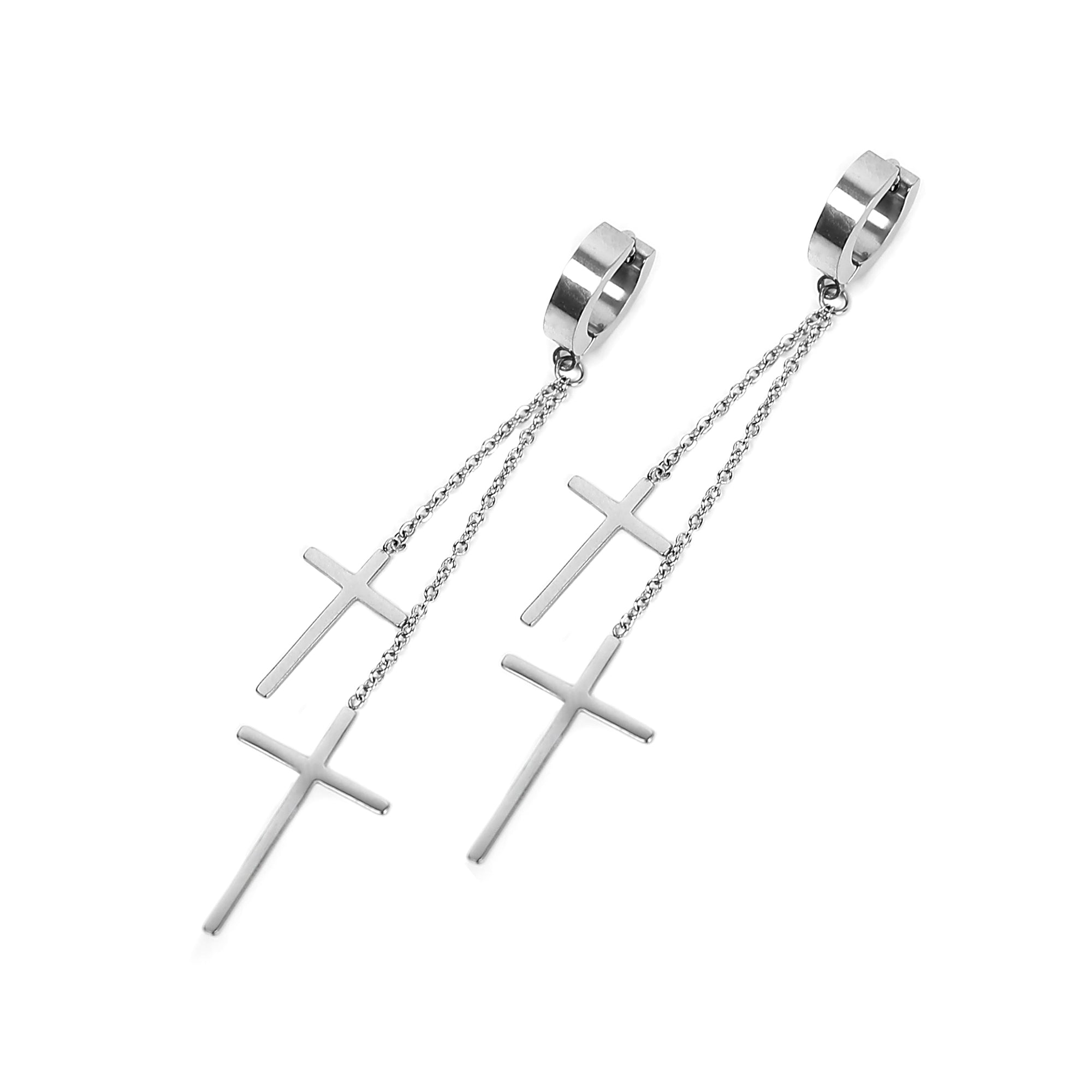 Duo Cross Earring - Silver