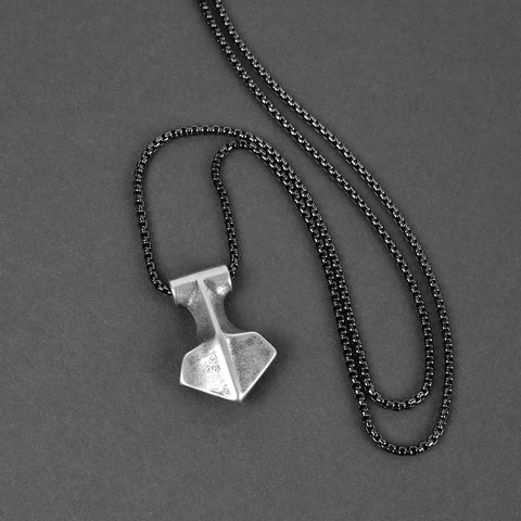 Viking Axe Necklace - Aged Silver x Black