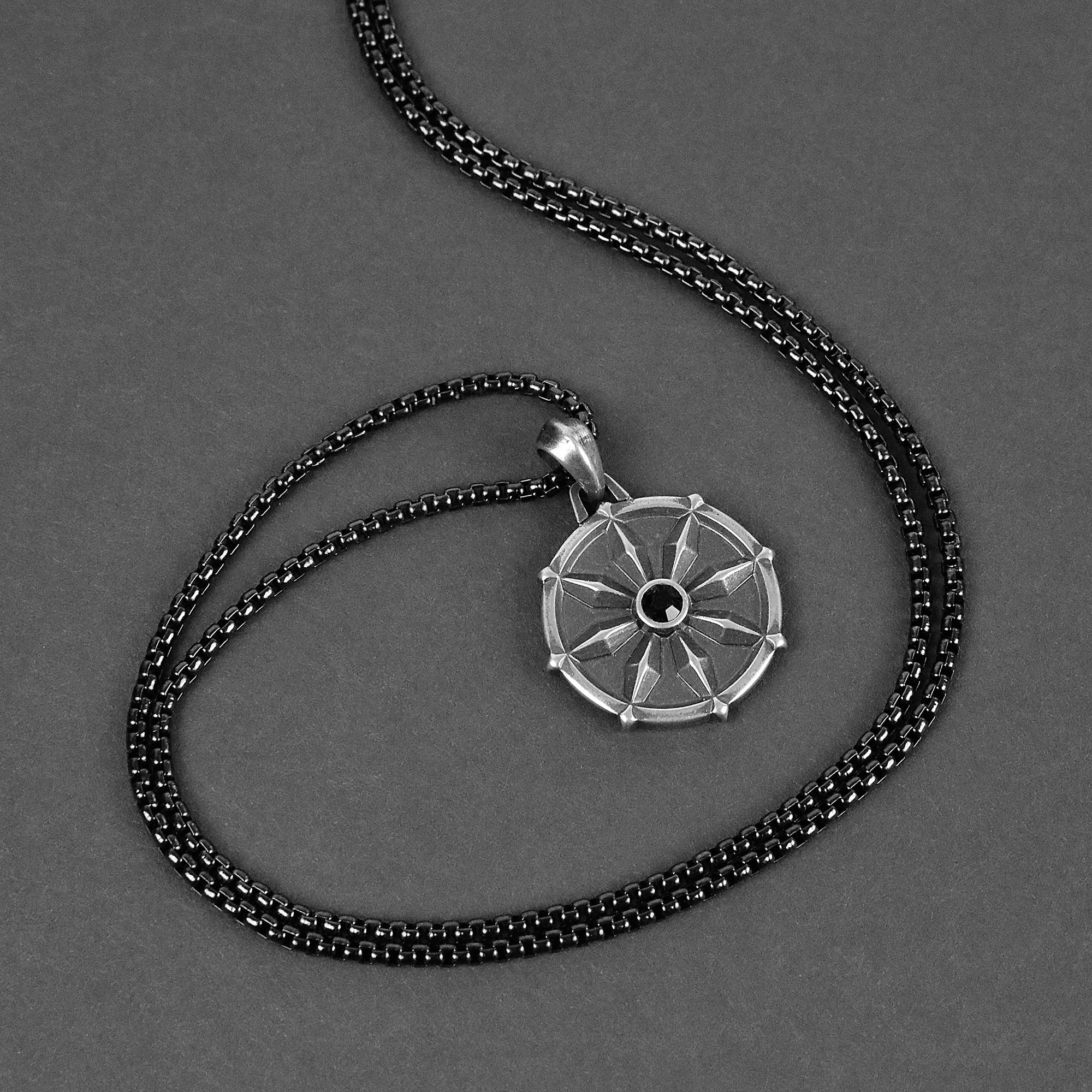 Dharma Wheel Necklace - Antique Silver x Black