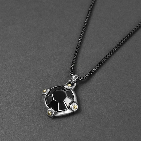 Onyx Stone Necklace - Aged Silver x Black