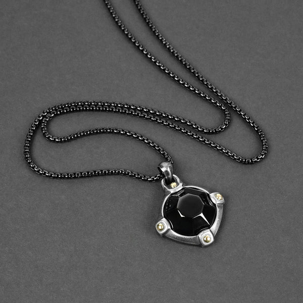 Onyx Stone Necklace - Aged Silver x Black