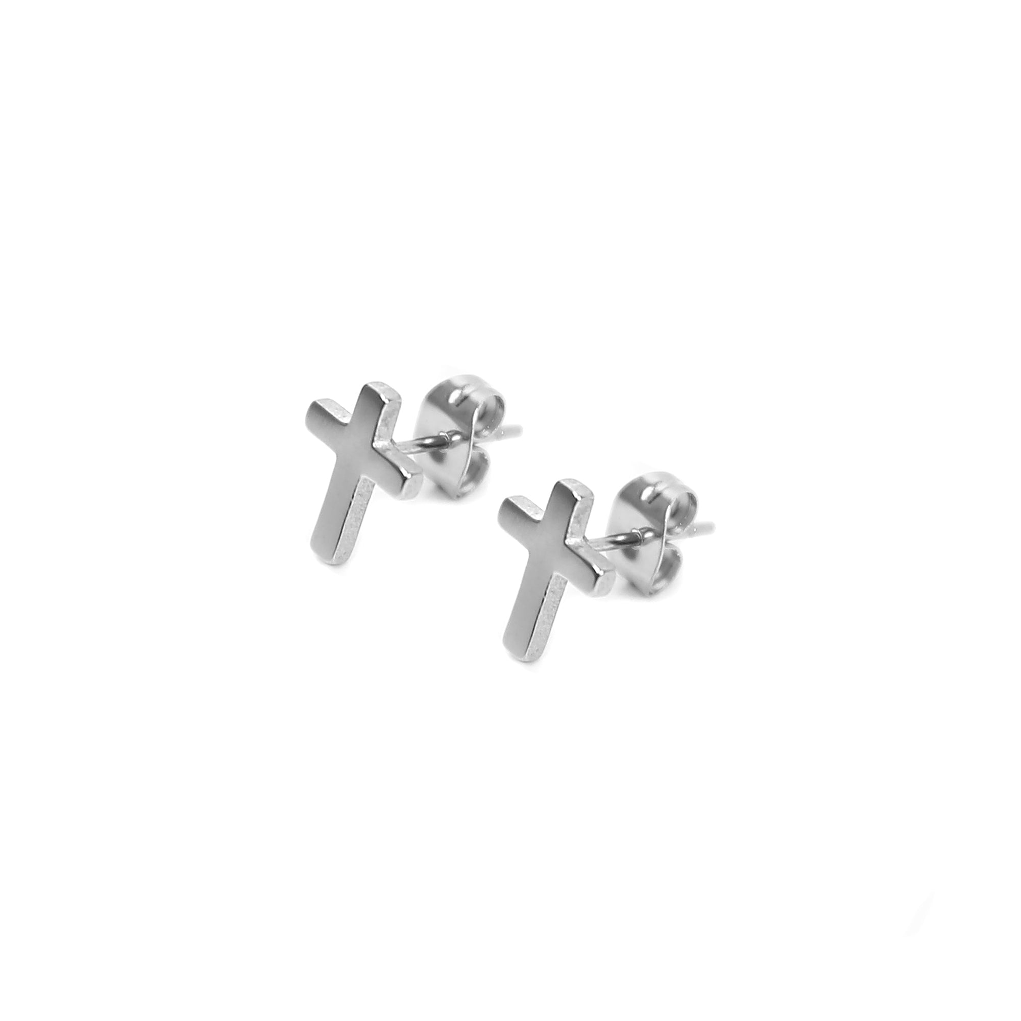 Cross Stud Earring - Silver