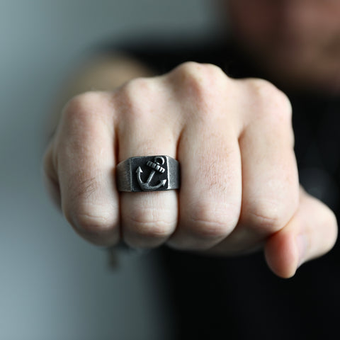 Anchor Ring - Aged Silver