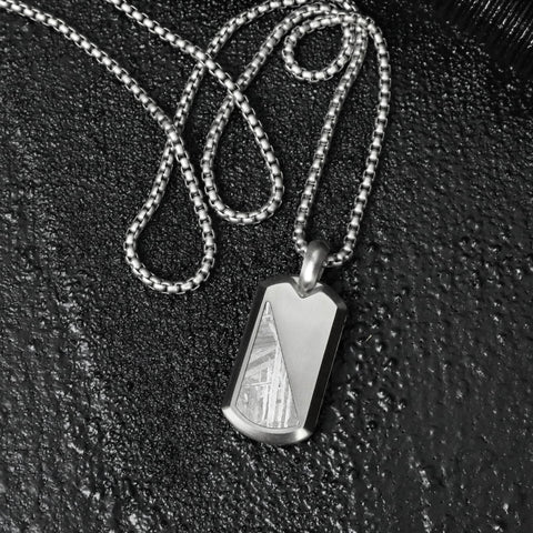 Modern Tag Necklace - Matte Silver x Meteorite