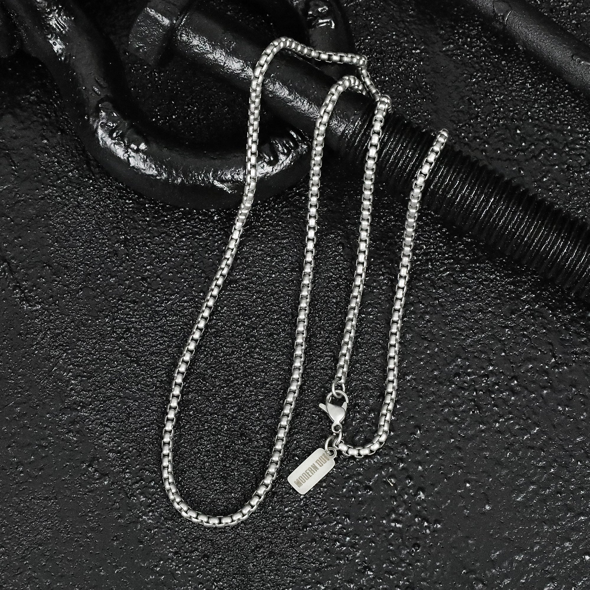 Box Chain Necklace - Matte Silver 2mm, 3mm