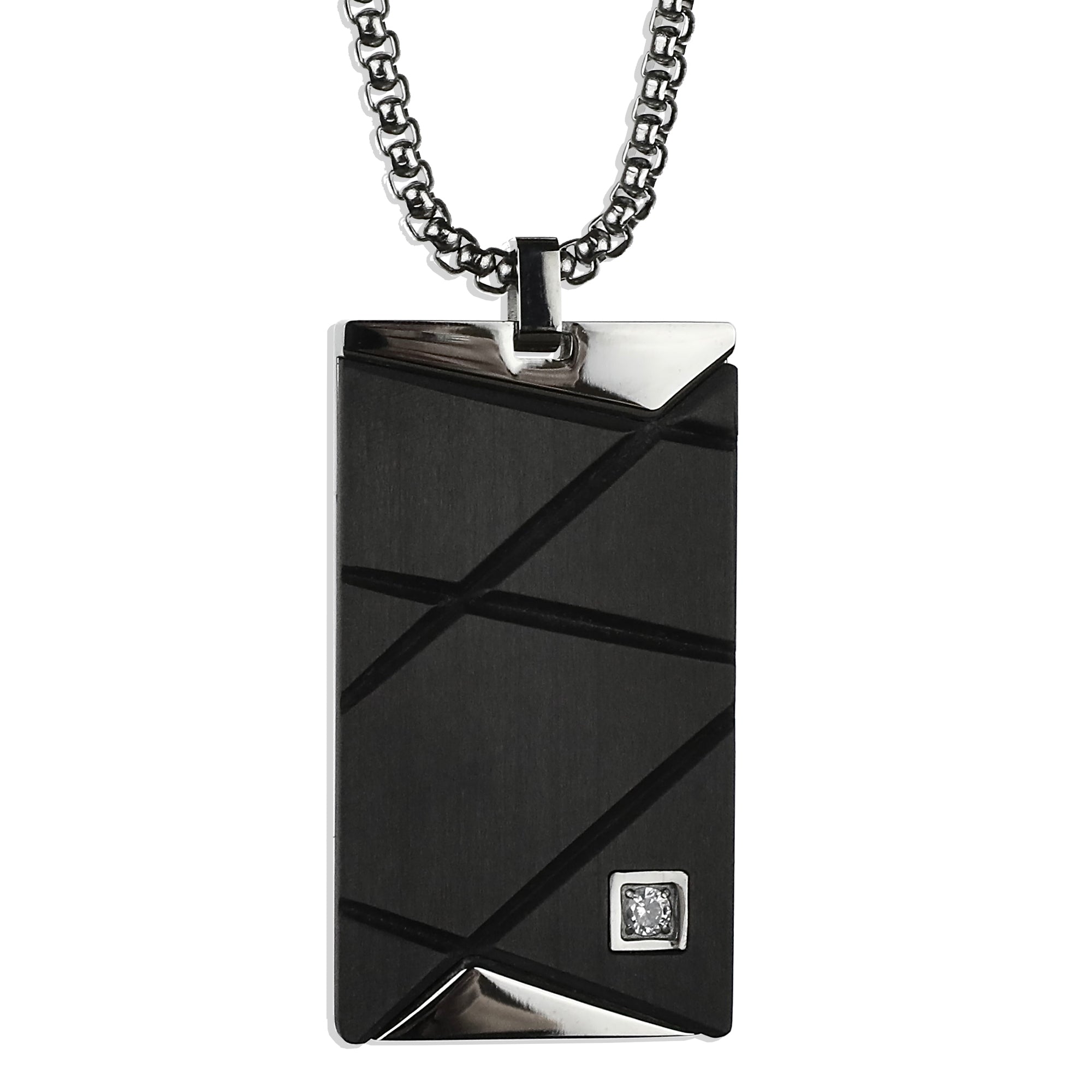 Large Carbon Fiber Tag Necklace - Silver x Black