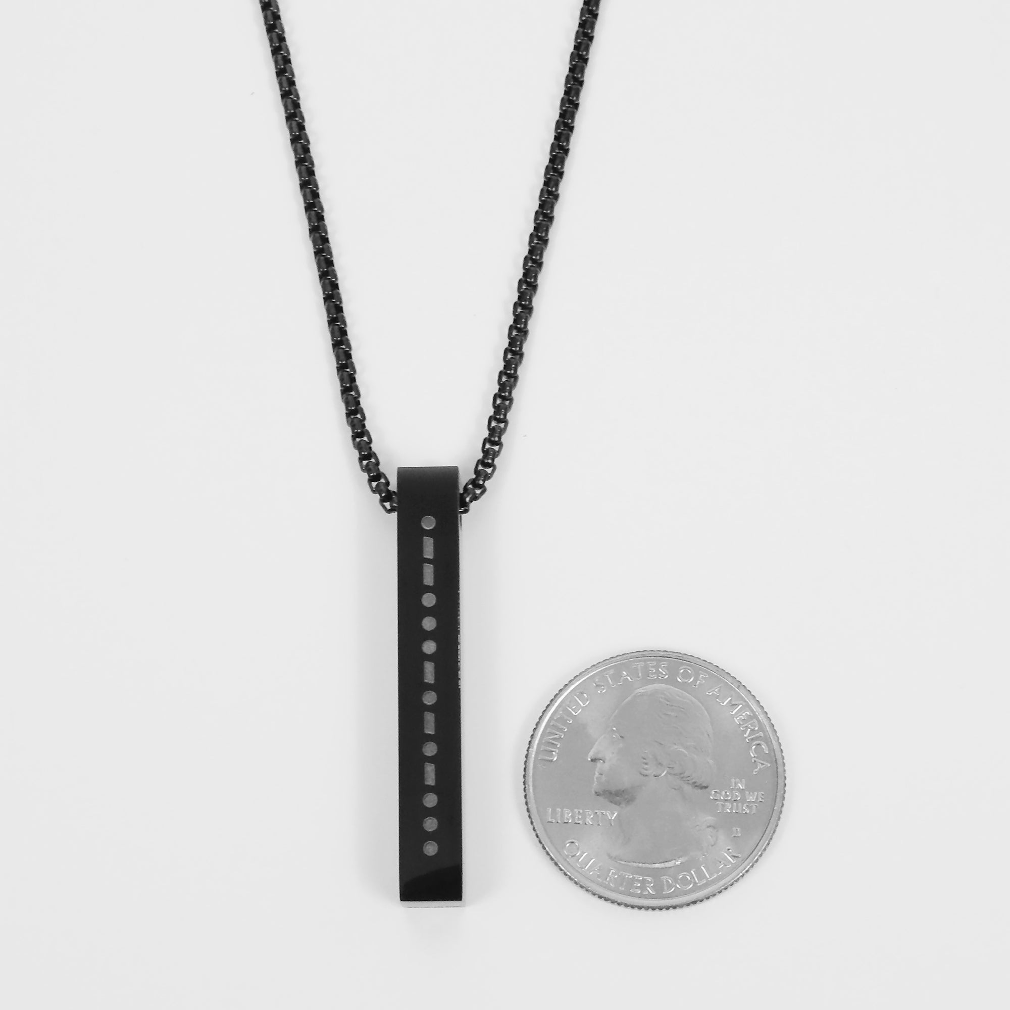 Morse Code Bar Pendant Necklace - Black 6mm