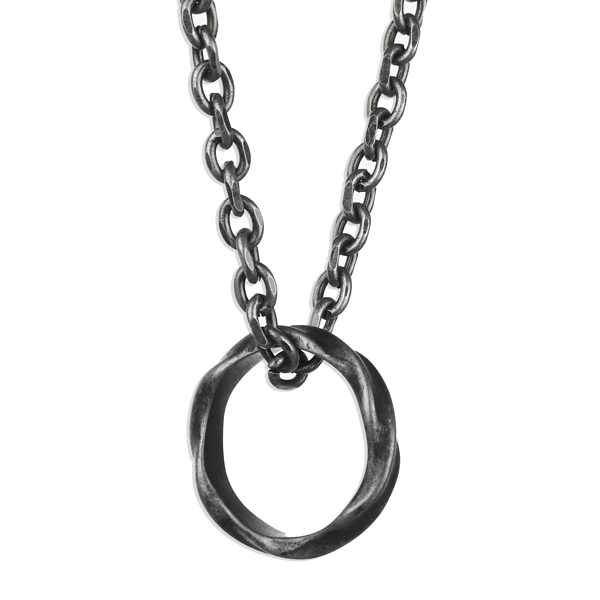 Twist Ring Necklace - Aged Silver