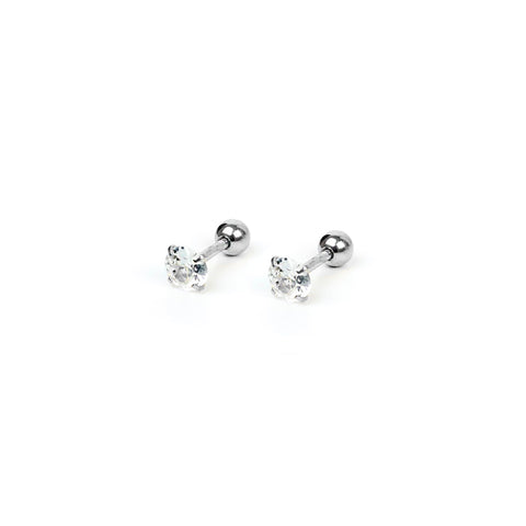 Round CZ Stud Earring - Silver 5mm