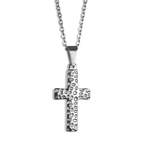 Hammered Cross Necklace - Silver