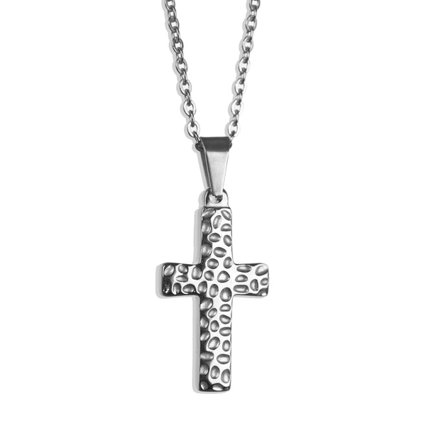 Hammered Cross Necklace - Silver