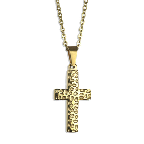 Hammered Cross Necklace - Gold