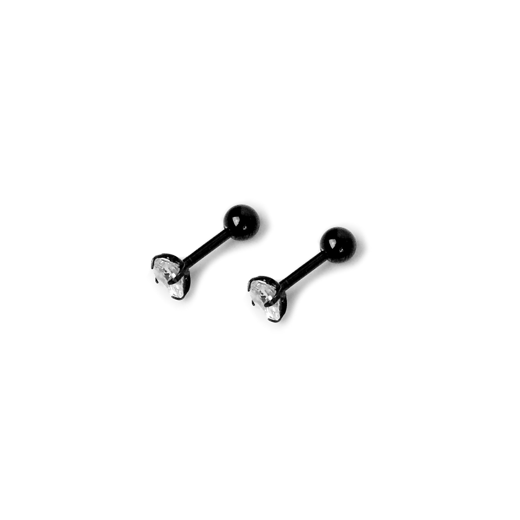 Round CZ Stud Earring - Black 5mm