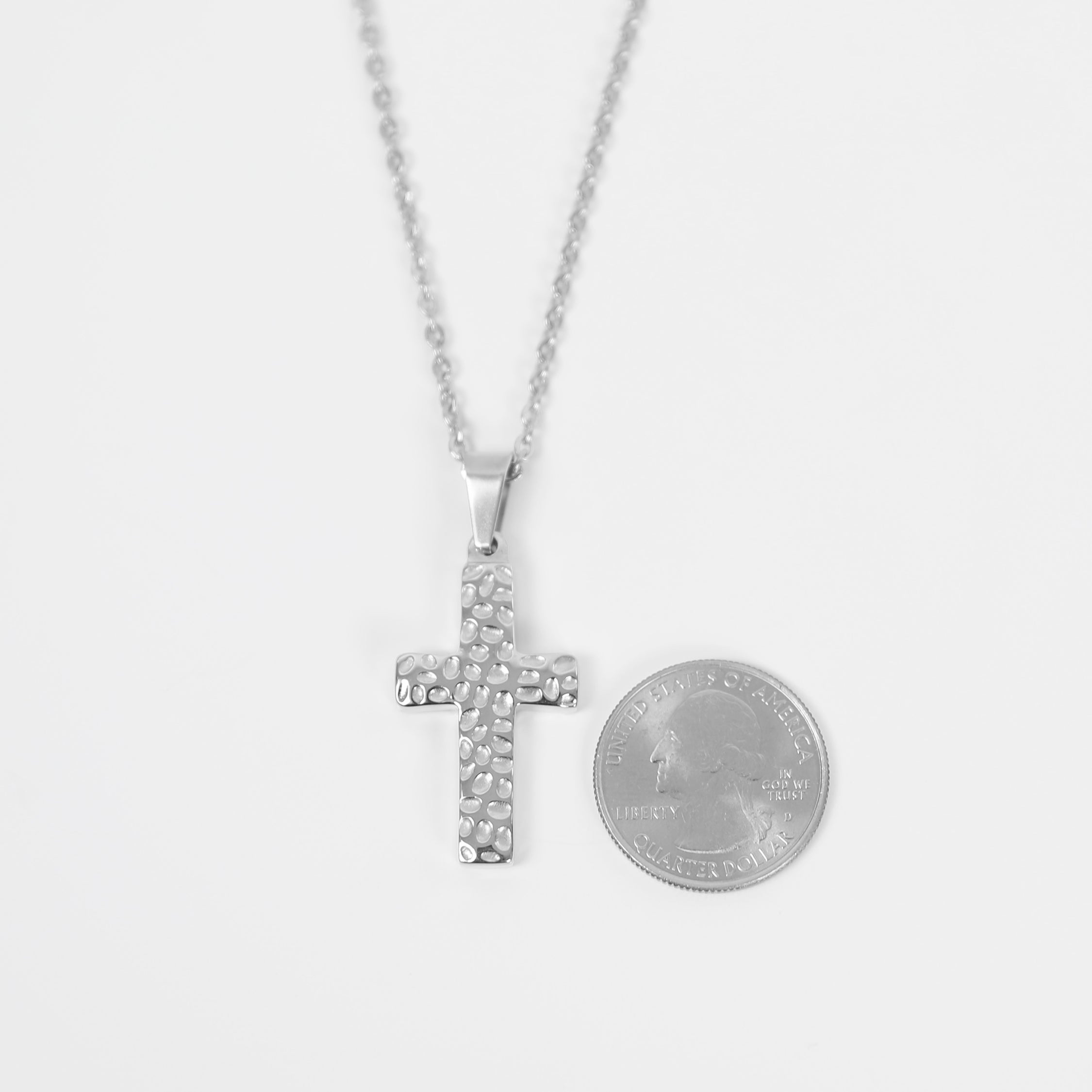 Hammered Cross Necklace - Silver