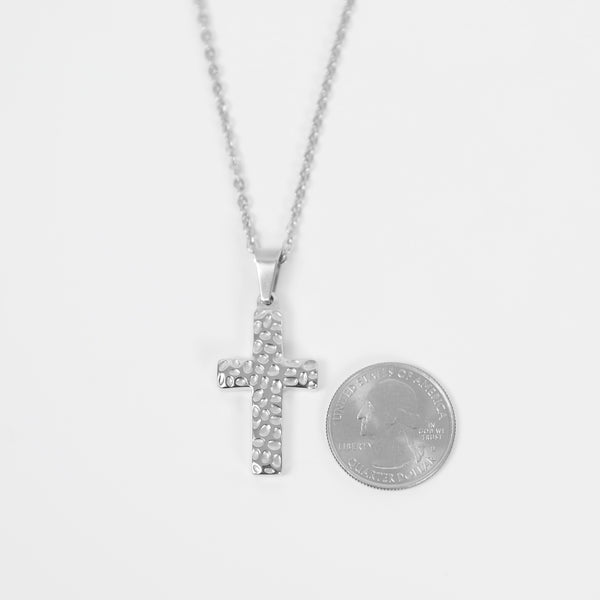 Hammered Cross Necklace - Silver