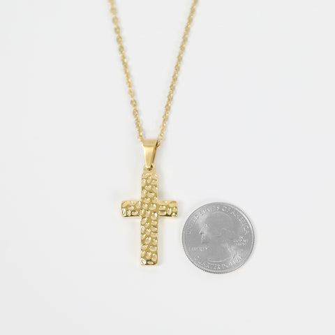 Hammered Cross Necklace - Gold