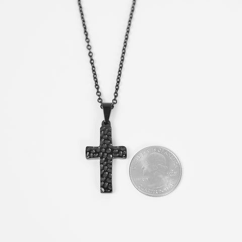 Hammered Cross Necklace - Black