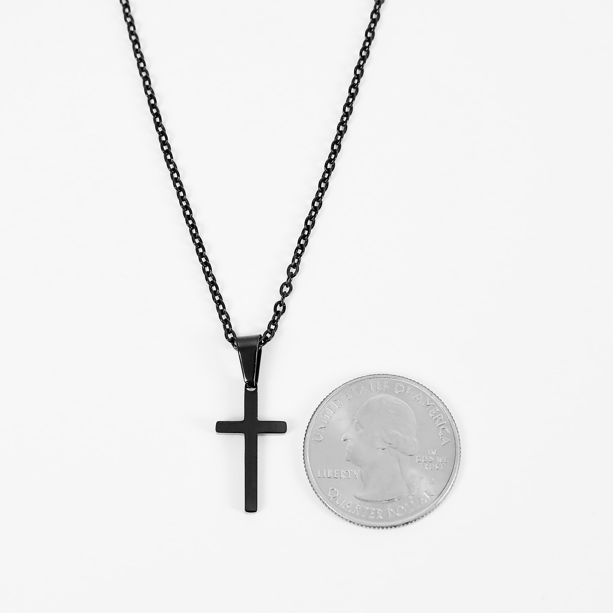 Small Modern Cross Necklace - Black