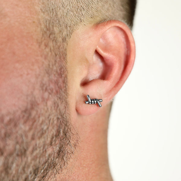 Barbed Wire Stud Earring - Silver