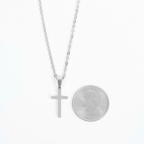 Small Modern Cross Necklace - Silver