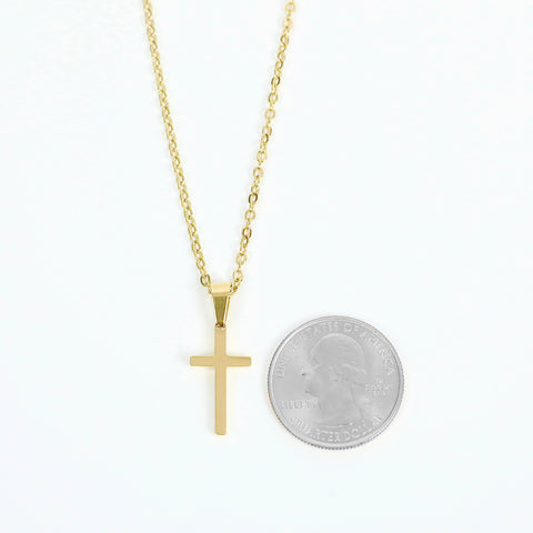 Small Modern Cross Necklace - Gold