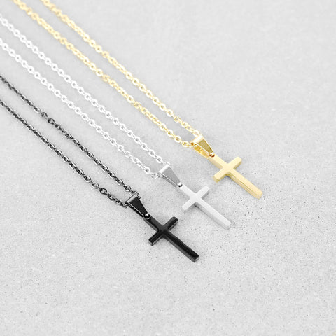 Small Modern Cross Necklace - Silver