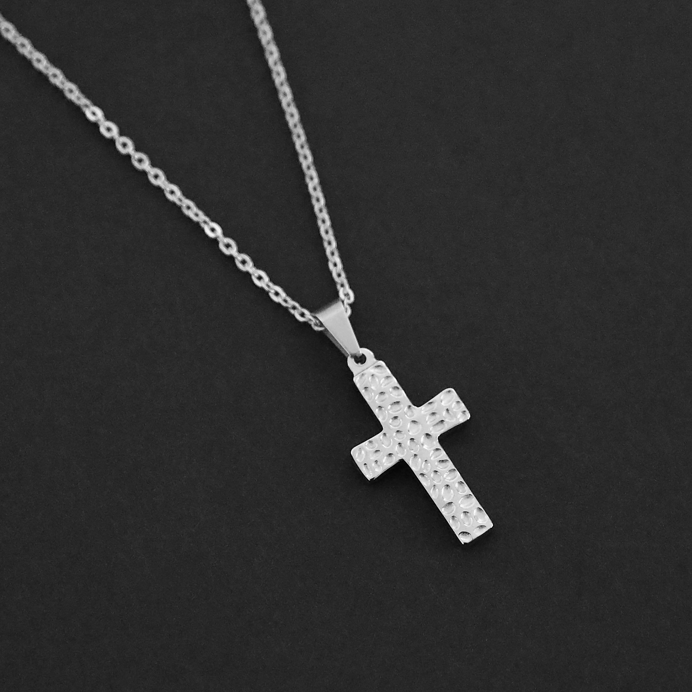 Hammered Cross Necklace - Silver