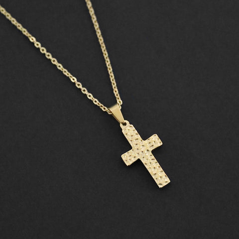 Hammered Cross Necklace - Gold