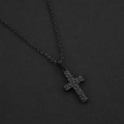 Hammered Cross Necklace - Black