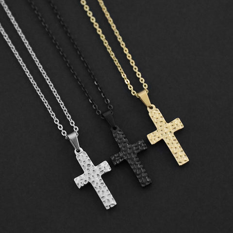 Hammered Cross Necklace - Gold