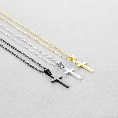 Small Modern Cross Necklace - Gold