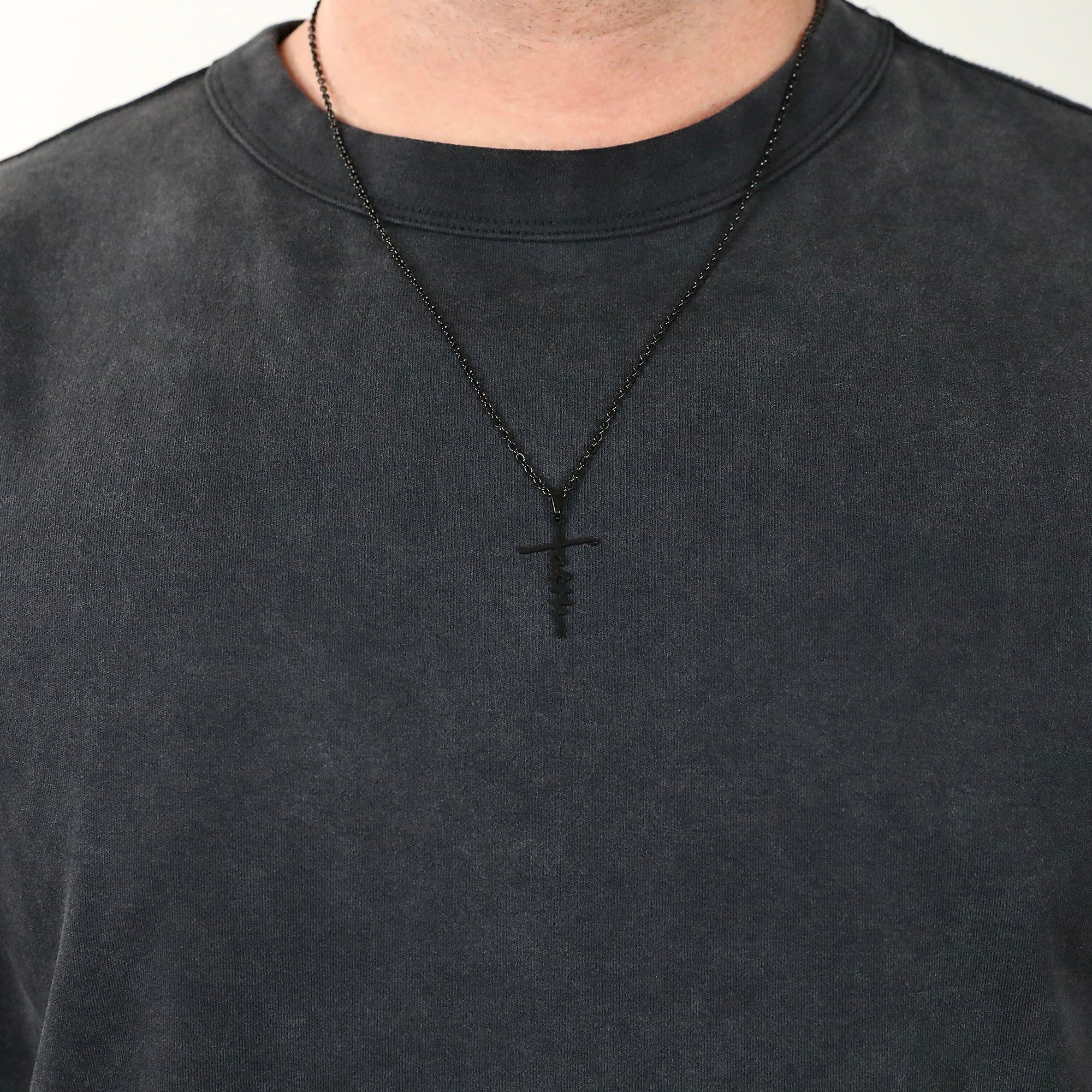 Faith Cross Necklace - Black