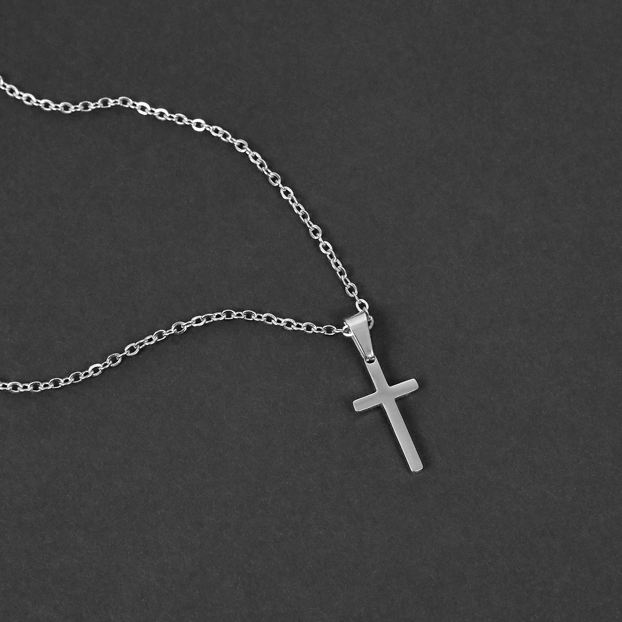 Small Modern Cross Necklace - Silver