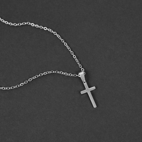 Small Modern Cross Necklace - Silver