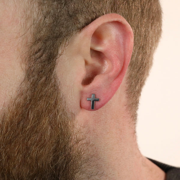 Cross Stud Earring - Silver