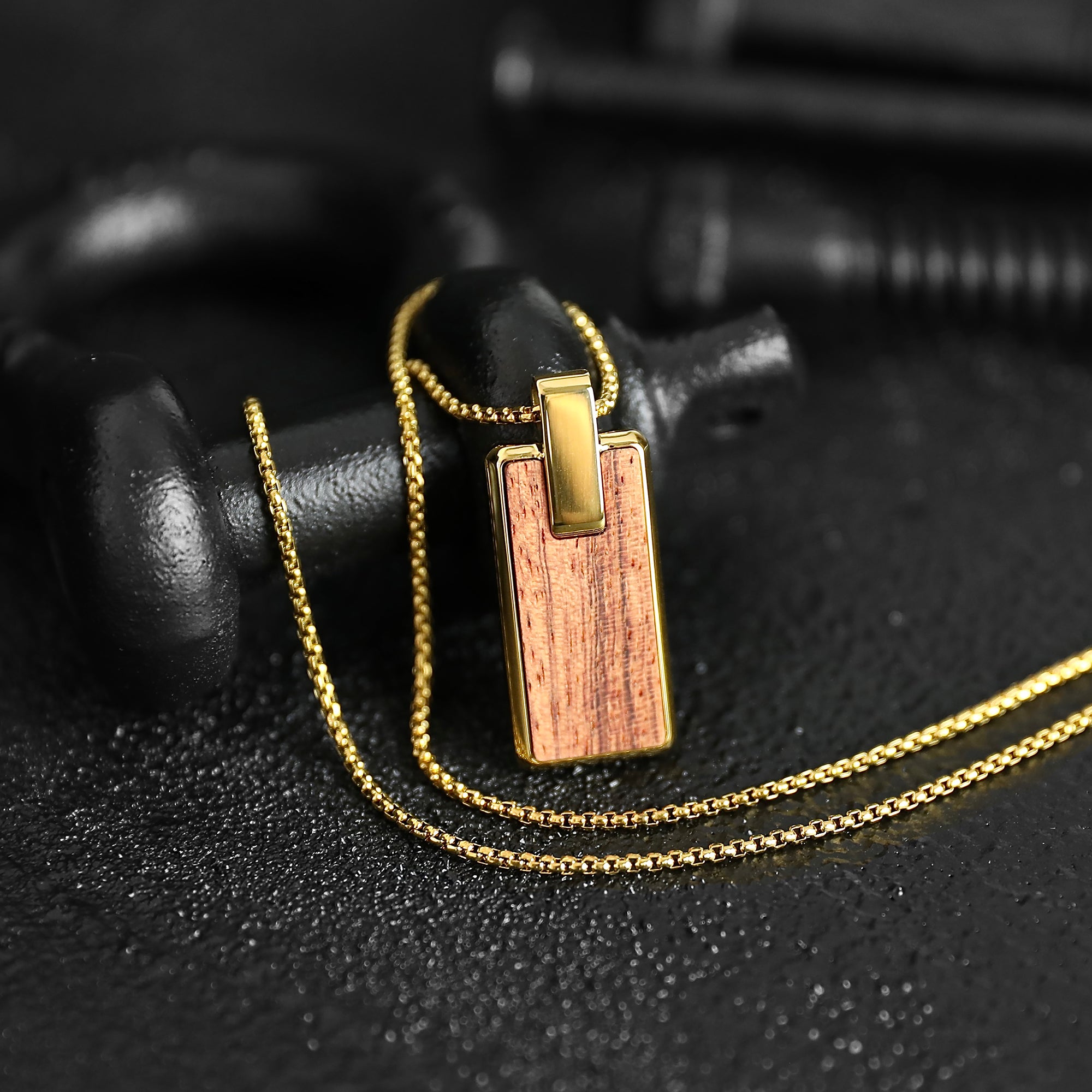 Bubinga Wood Necklace - Gold